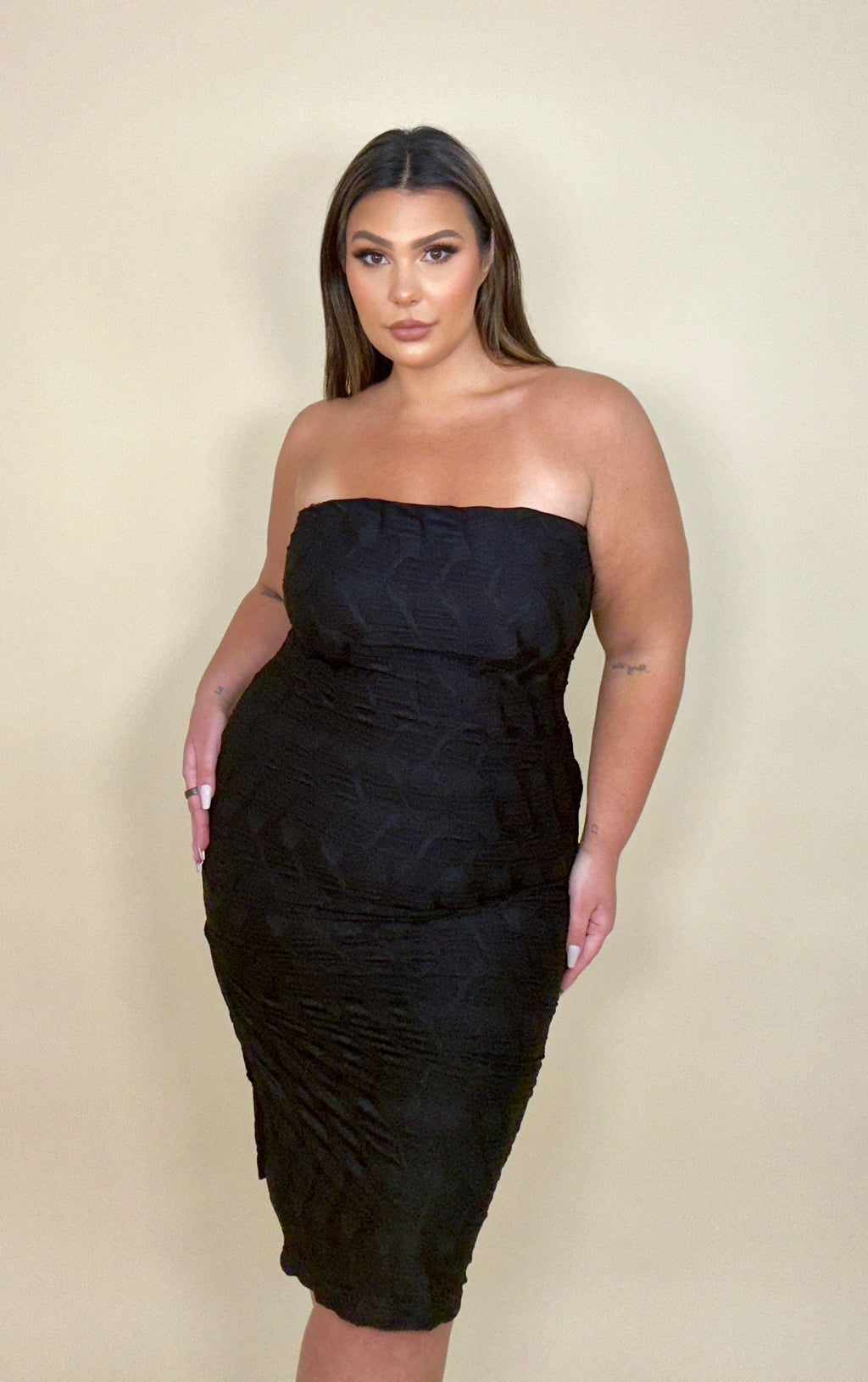 Textured Bodycon Tube Dress w/ Side Slit
