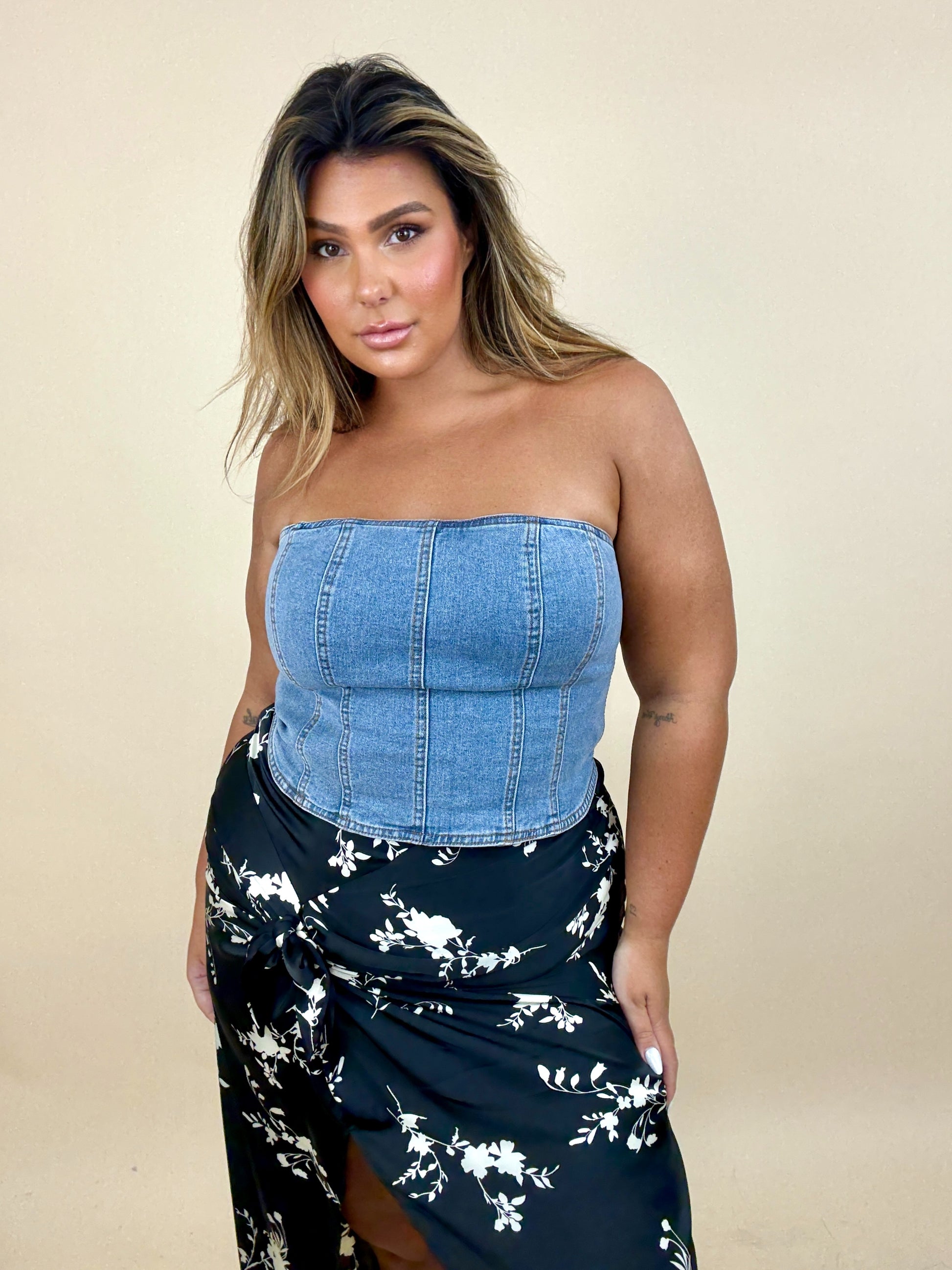 Denim Zip Up Tube Top