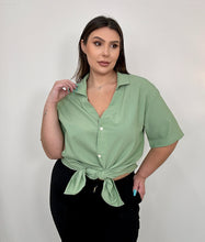 Load image into Gallery viewer, Light Green Textured Button Up Collared Top
