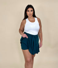 Load image into Gallery viewer, Dark Green Tie Belted Skirt w/shorts
