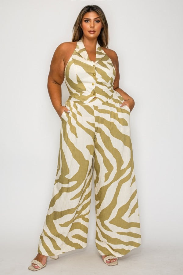 Green Patterned Pants Set