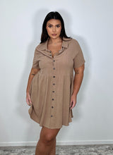 Load image into Gallery viewer, Tan Shift Button Up Dress w/pockets
