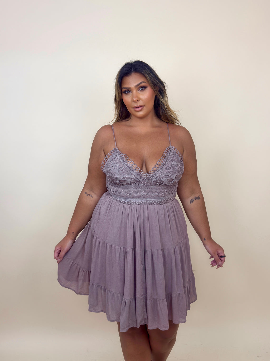 Mauve Lace Tie Back Dress