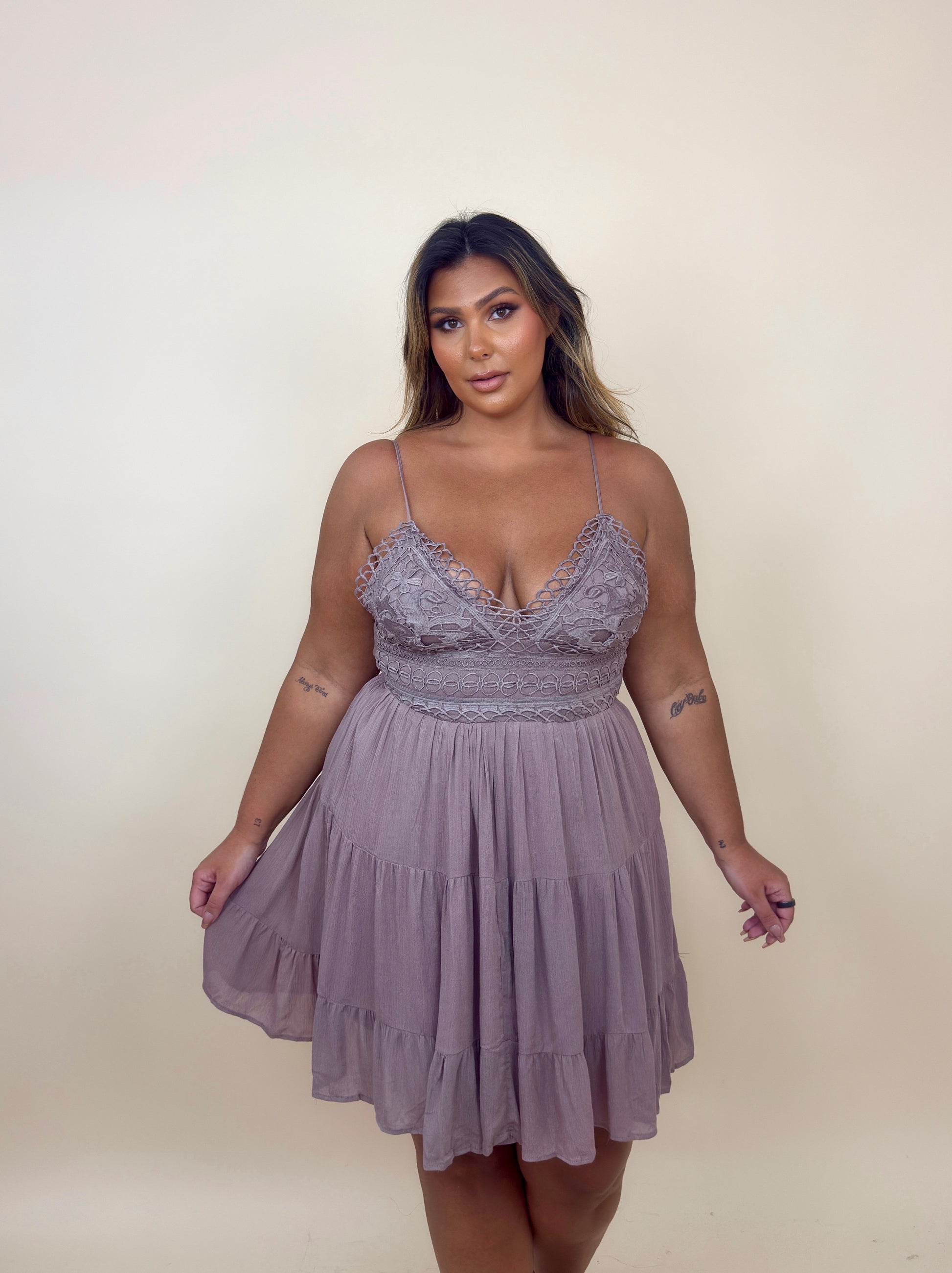 Mauve Lace Tie Back Dress