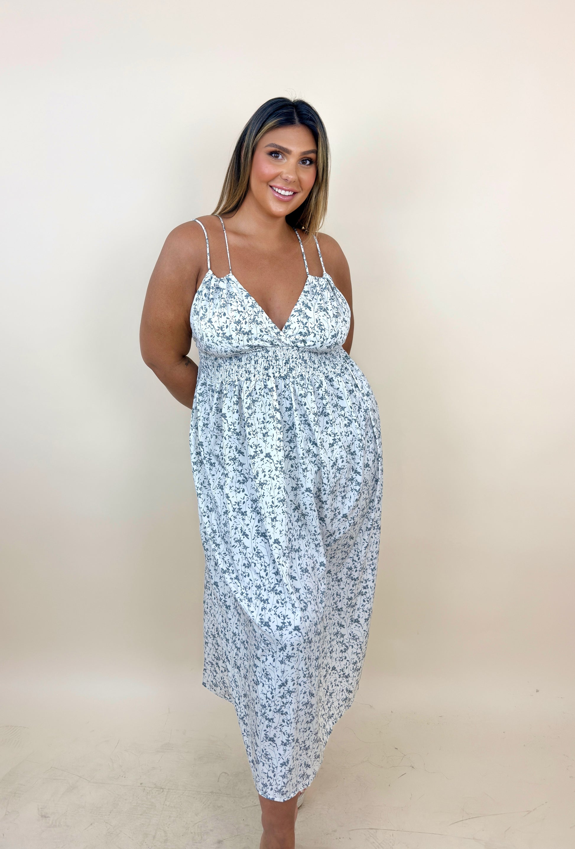 Cream & Grey Printed Summer Dress