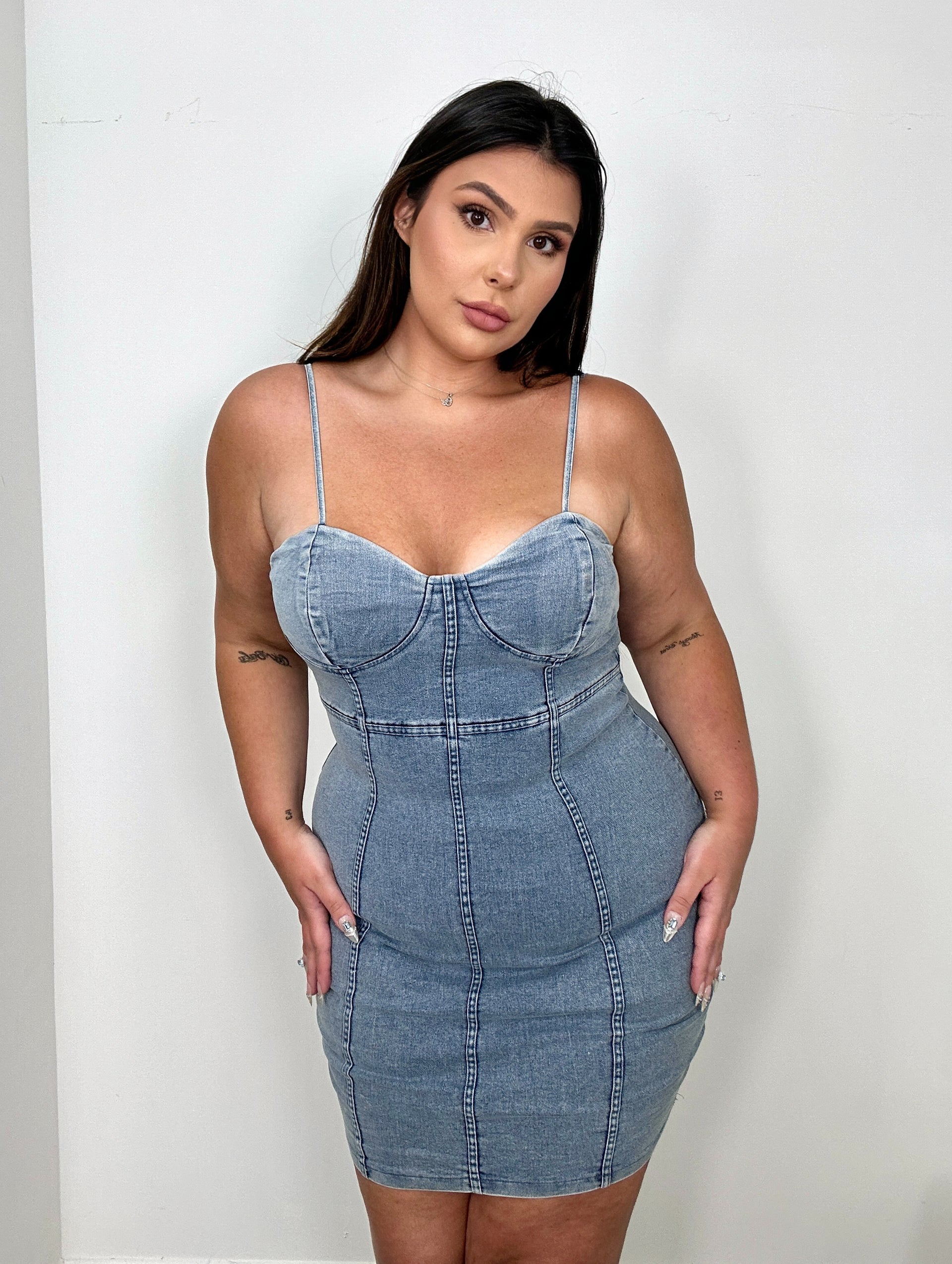 white christmas dresses Isabella Bodycon Mini Denim Dress main image 0