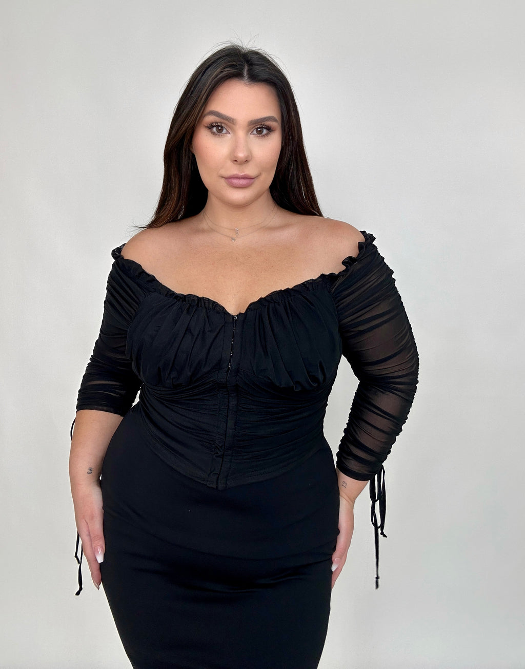 ‘Nikki’ Rouched Off Shoulder Corset Top (2 colors)