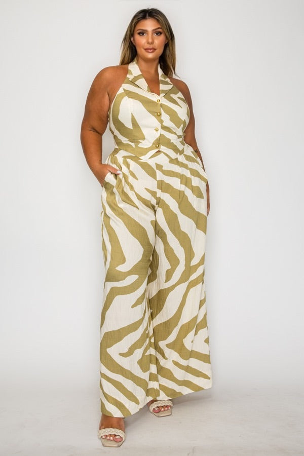 Green Patterned Pants Set