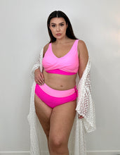 Load image into Gallery viewer, 2 Tone Hot Pink High waisted 2 Piece Swimsuit
