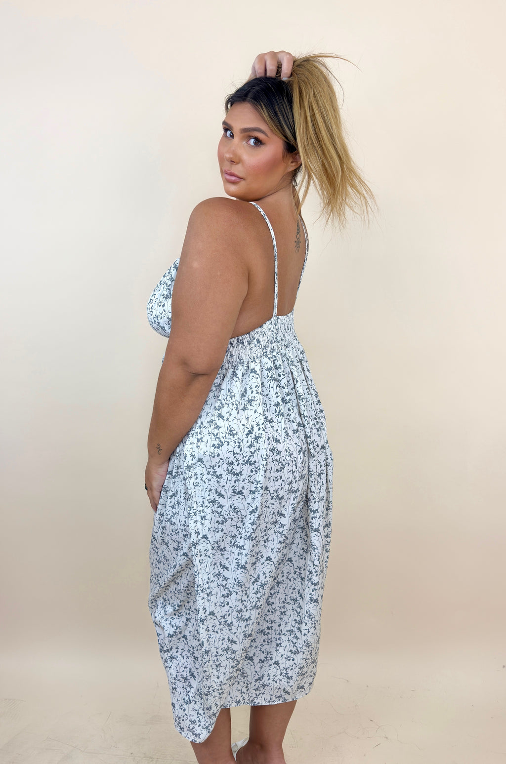 Cream & Grey Printed Summer Dress