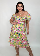 Load image into Gallery viewer, Pink &amp; Green Floral Puffy Sleeve Dress
