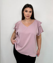 Load image into Gallery viewer, Lightweight Oversized Neckline  Ruffle Sleeve Top
