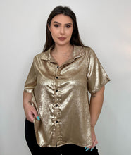 Load image into Gallery viewer, Metallic Gold Button Up Top
