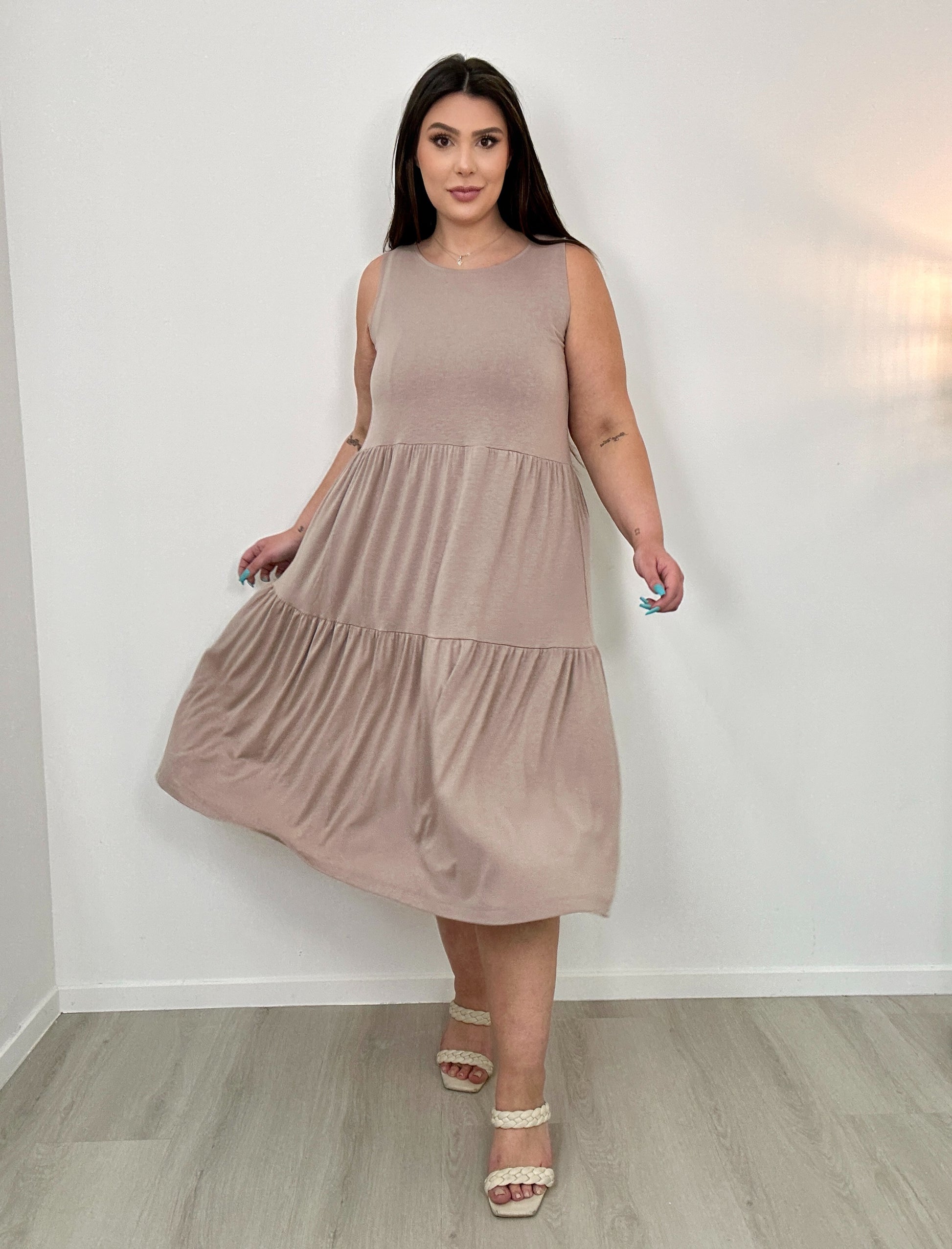 Beige Soft & Flowy Summer Dress (2x)