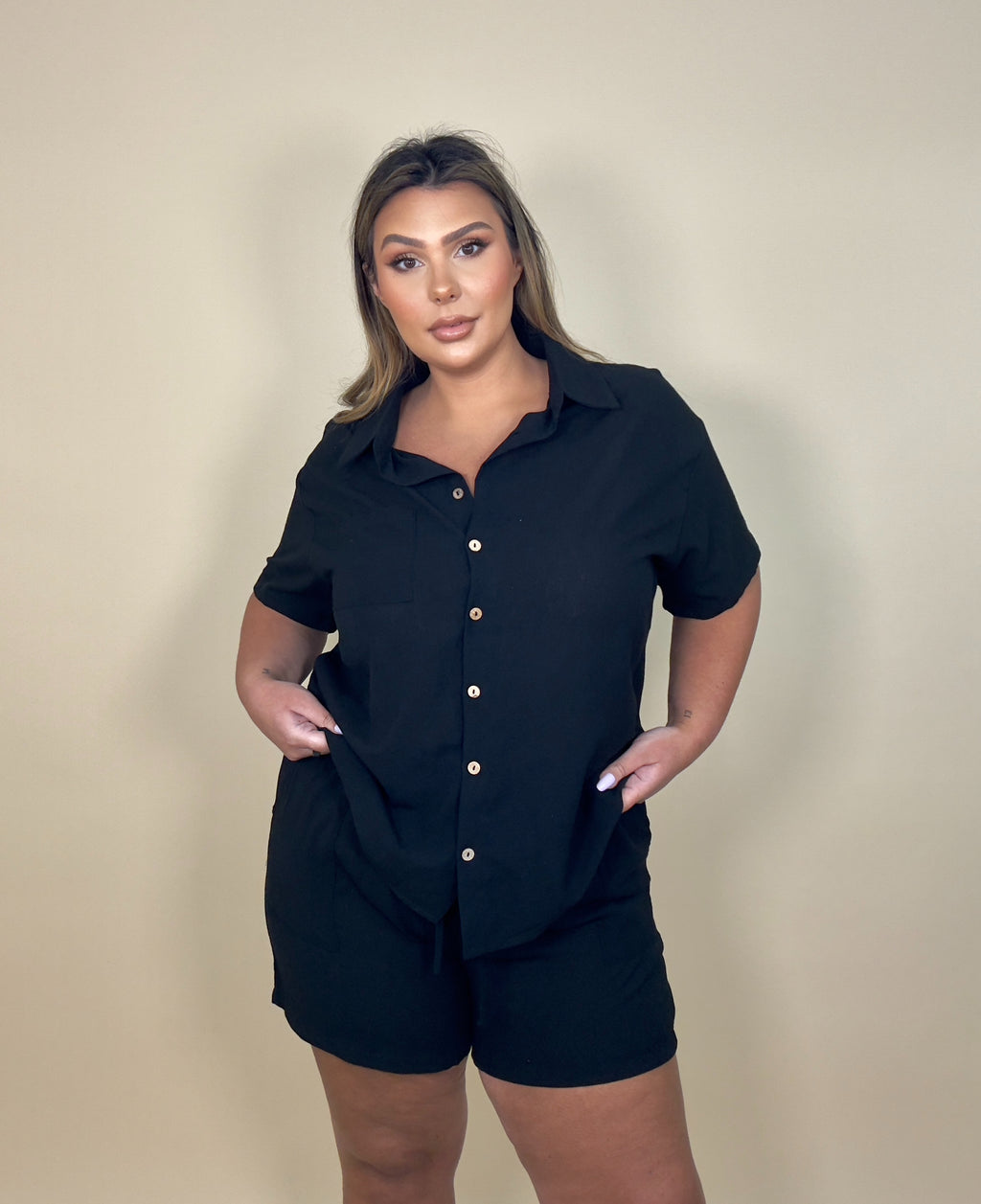 Button up Shorts Set (2 colors)