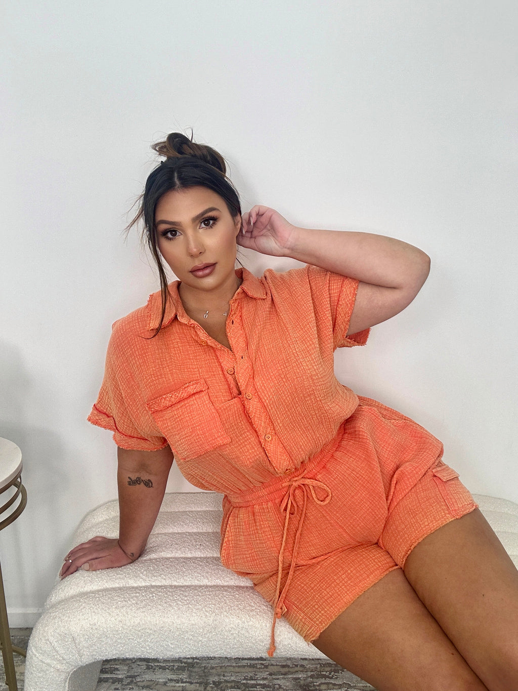 Lightweight Textured Orange Romper