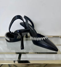 Load image into Gallery viewer, Rhinestoned Pointed Black Heels
