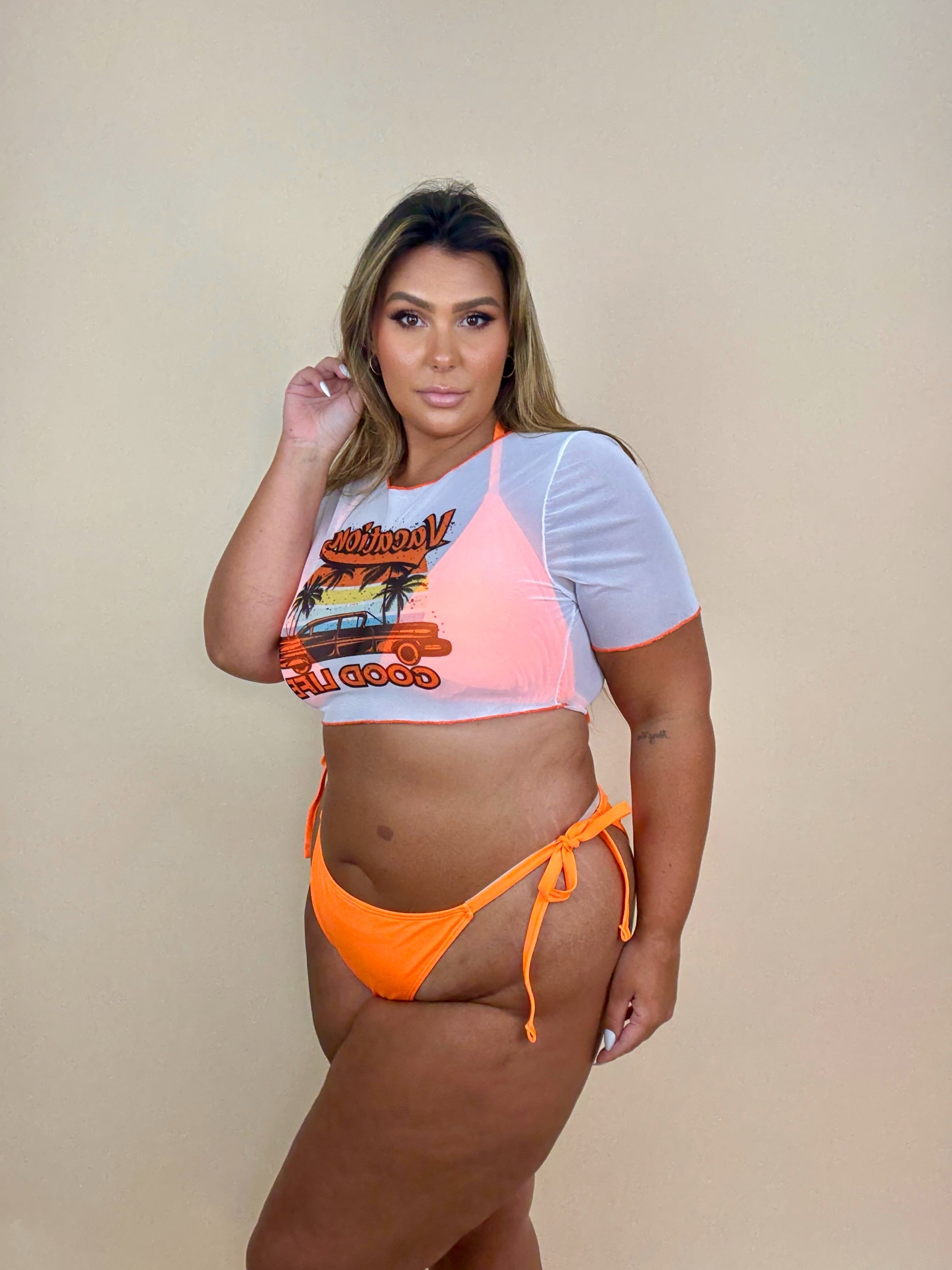 3 Piece Orange String Bikini Swimsuit