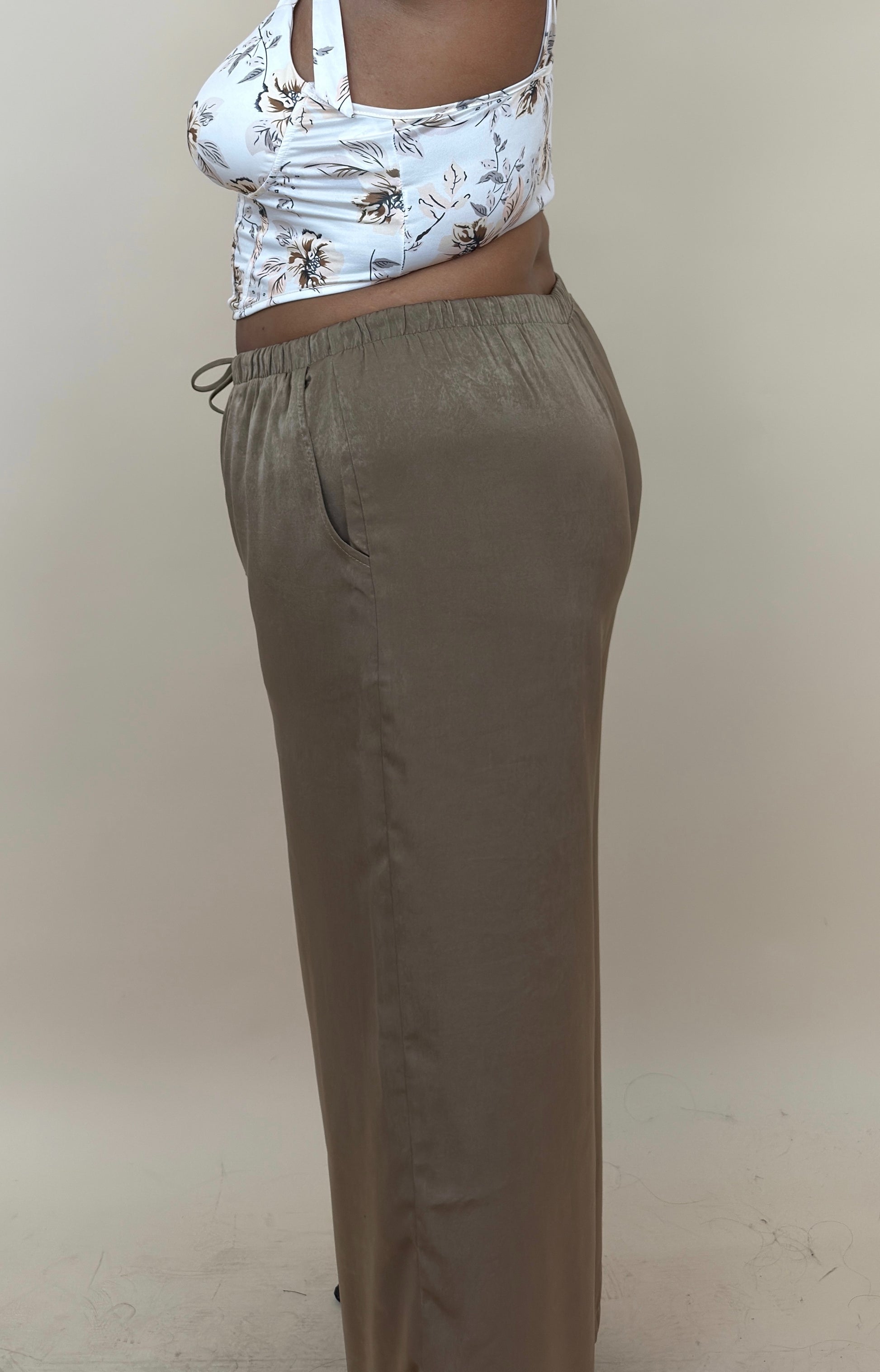 Beige Silky Sheen Wide Leg Pant
