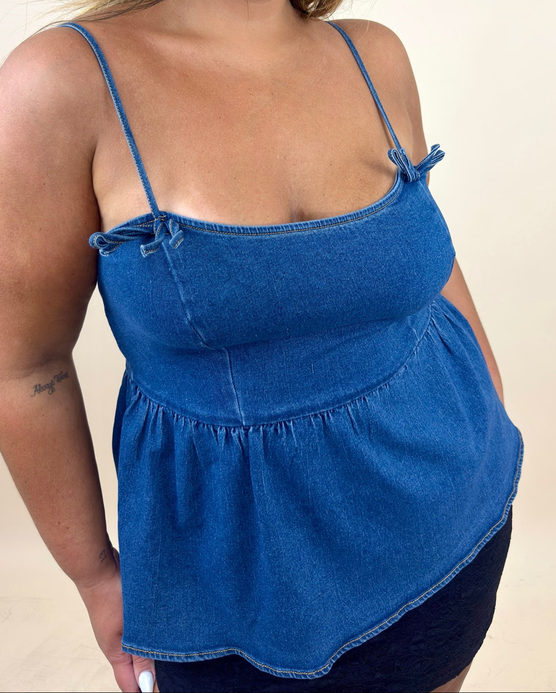 Stretchy Denim Peplum Top