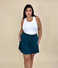 Load image into Gallery viewer, Dark Green Tie Belted Skirt w/shorts
