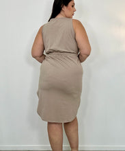 Load image into Gallery viewer, Beige Summer Waist Tie Side Slits Dress
