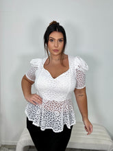 Load image into Gallery viewer, White Lace Peplum Top
