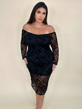 Load image into Gallery viewer, Sheer Patterned Off Shoulder Long Sleeve Dress
