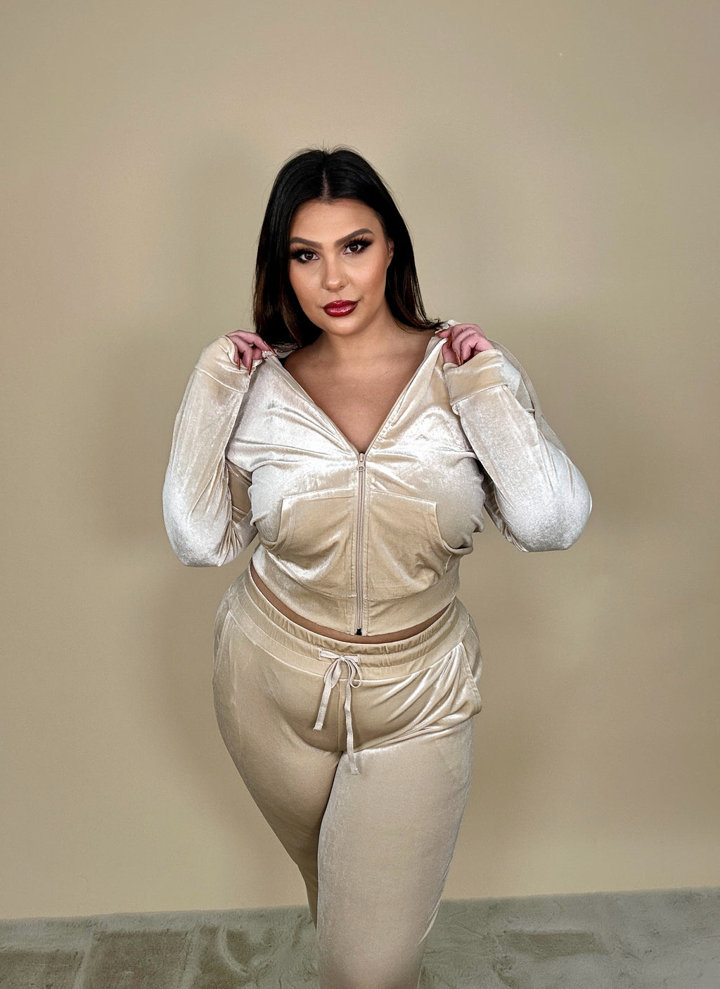 Velour Tracksuit zip-up Hoodie & Pants Set (2 colors)