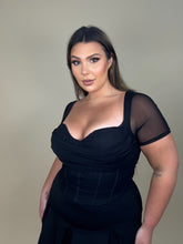Load image into Gallery viewer, Cowl Corset Mesh Short Sleeve Top
