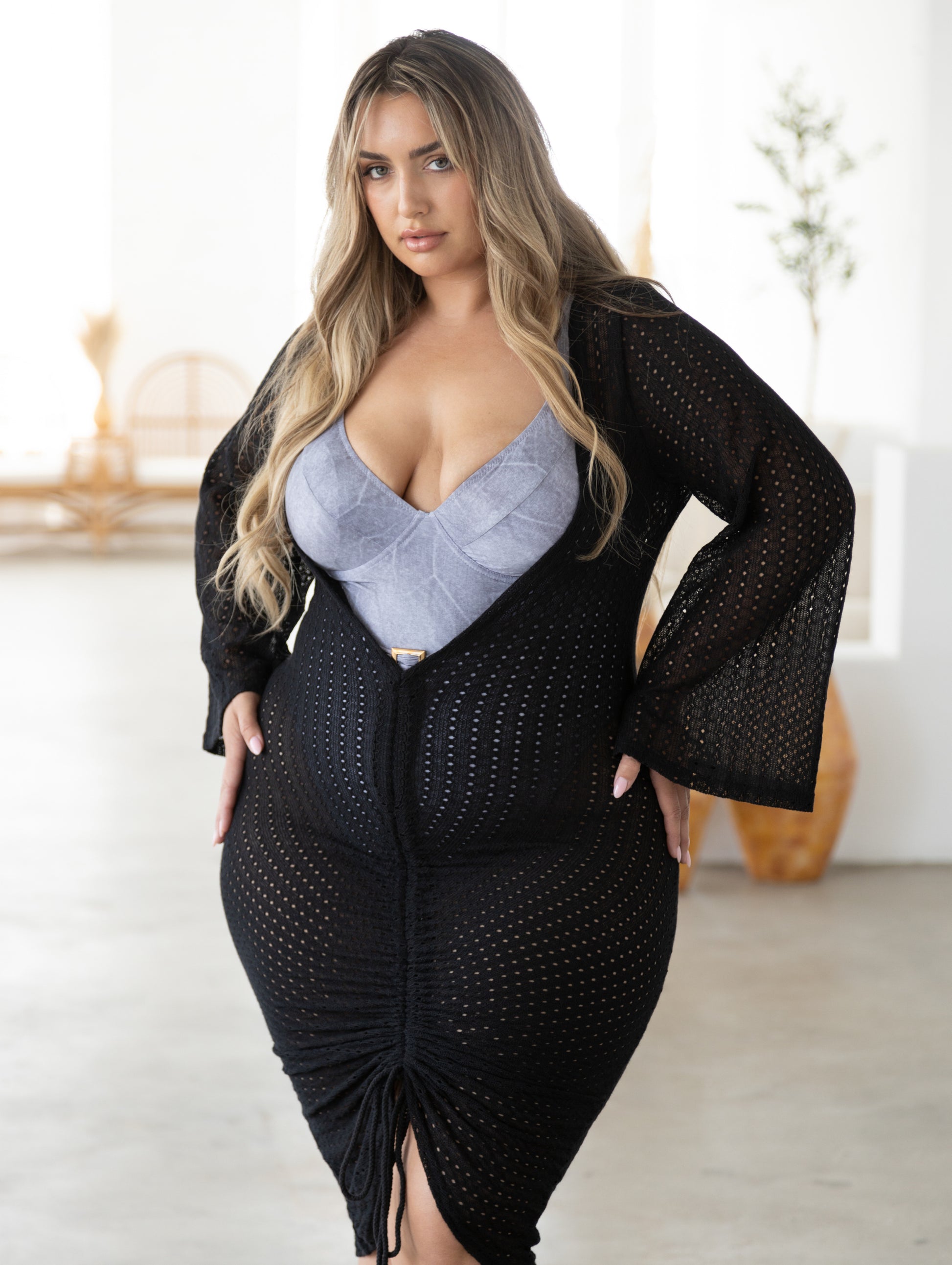 Knit Cinch Tie Coverup Dress (2 colors)