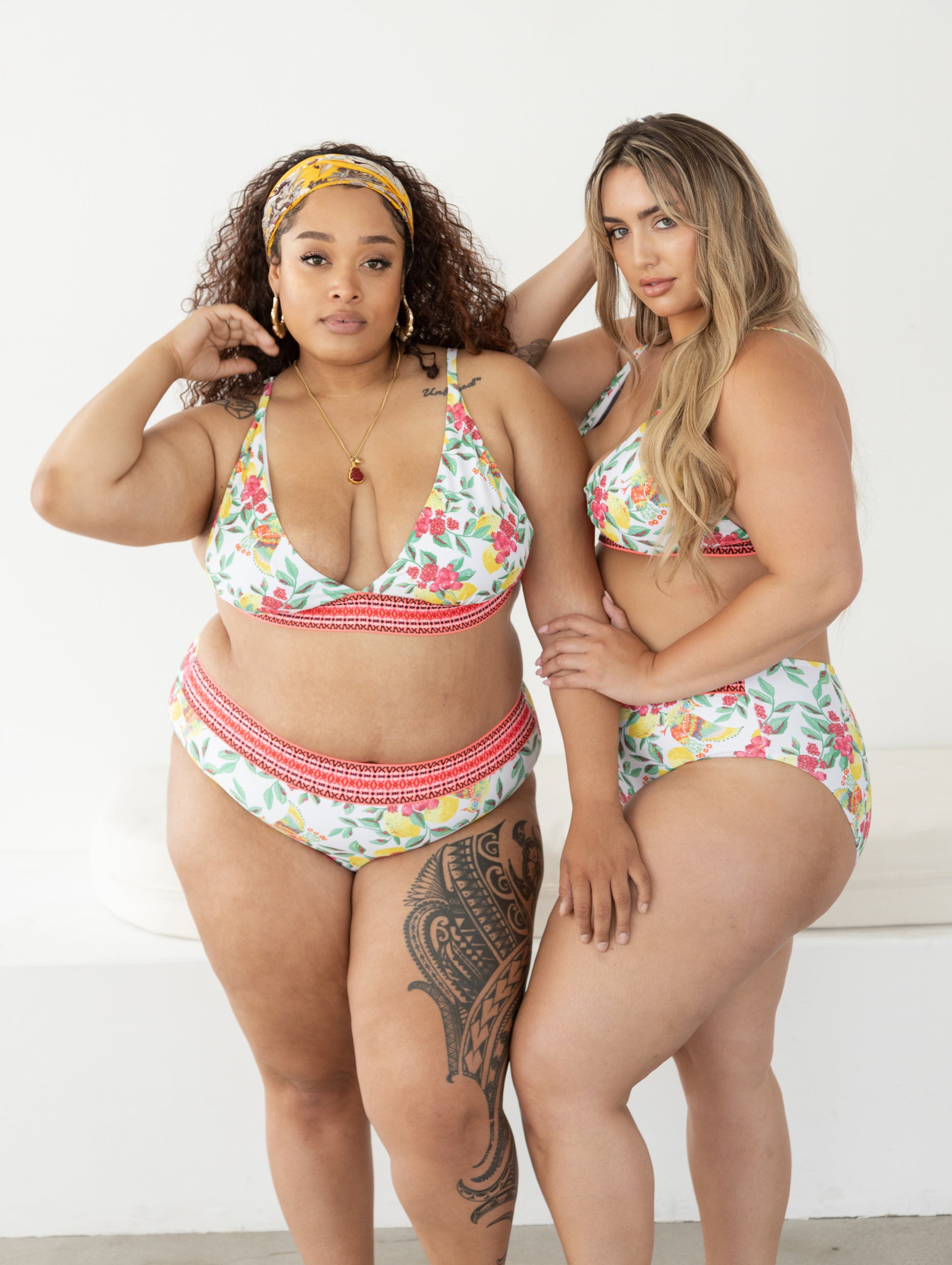 Pink Lemon Print High Waisted 2 Piece Bikini Swimsuit