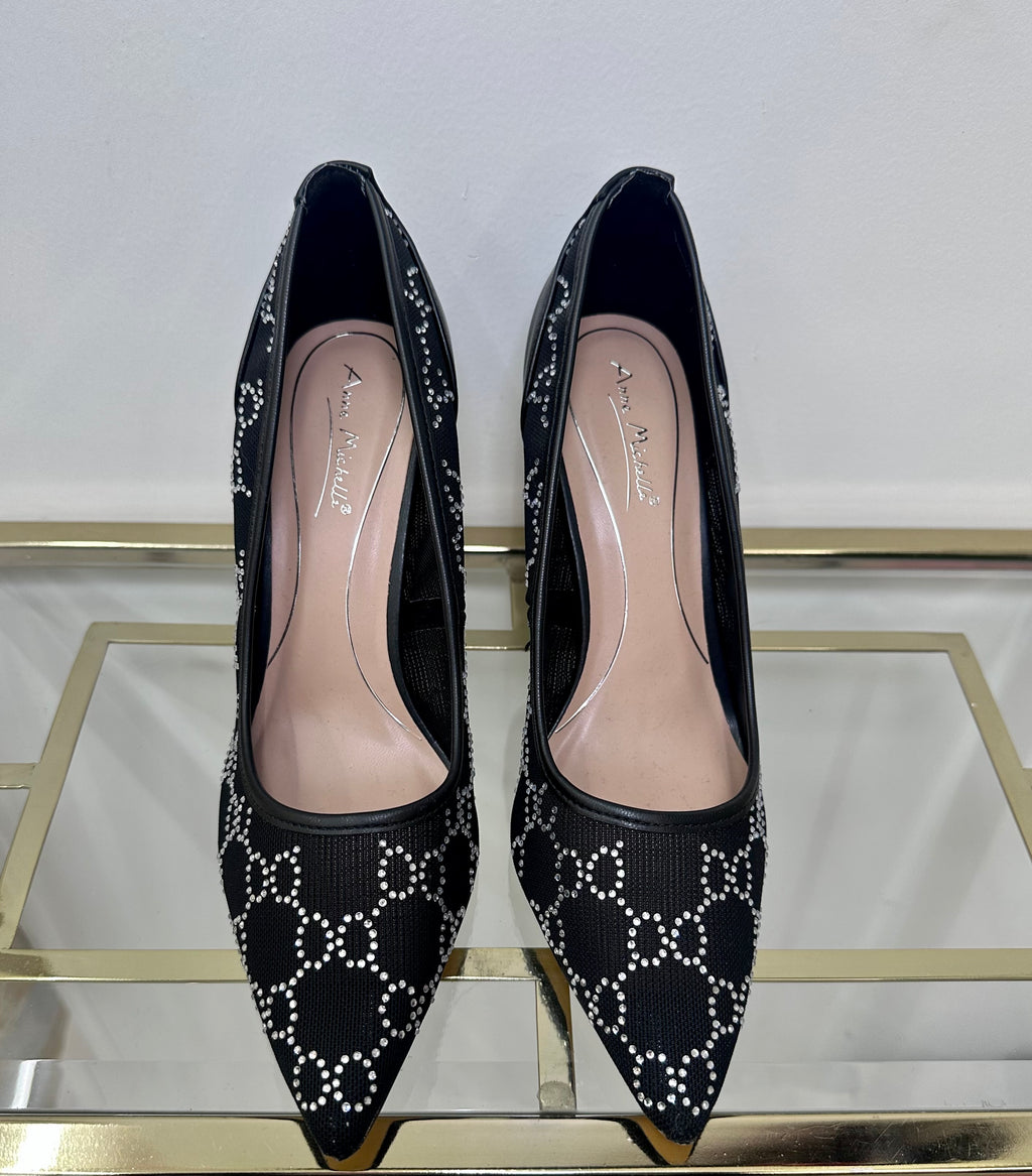 Rhinestoned Black Pumps