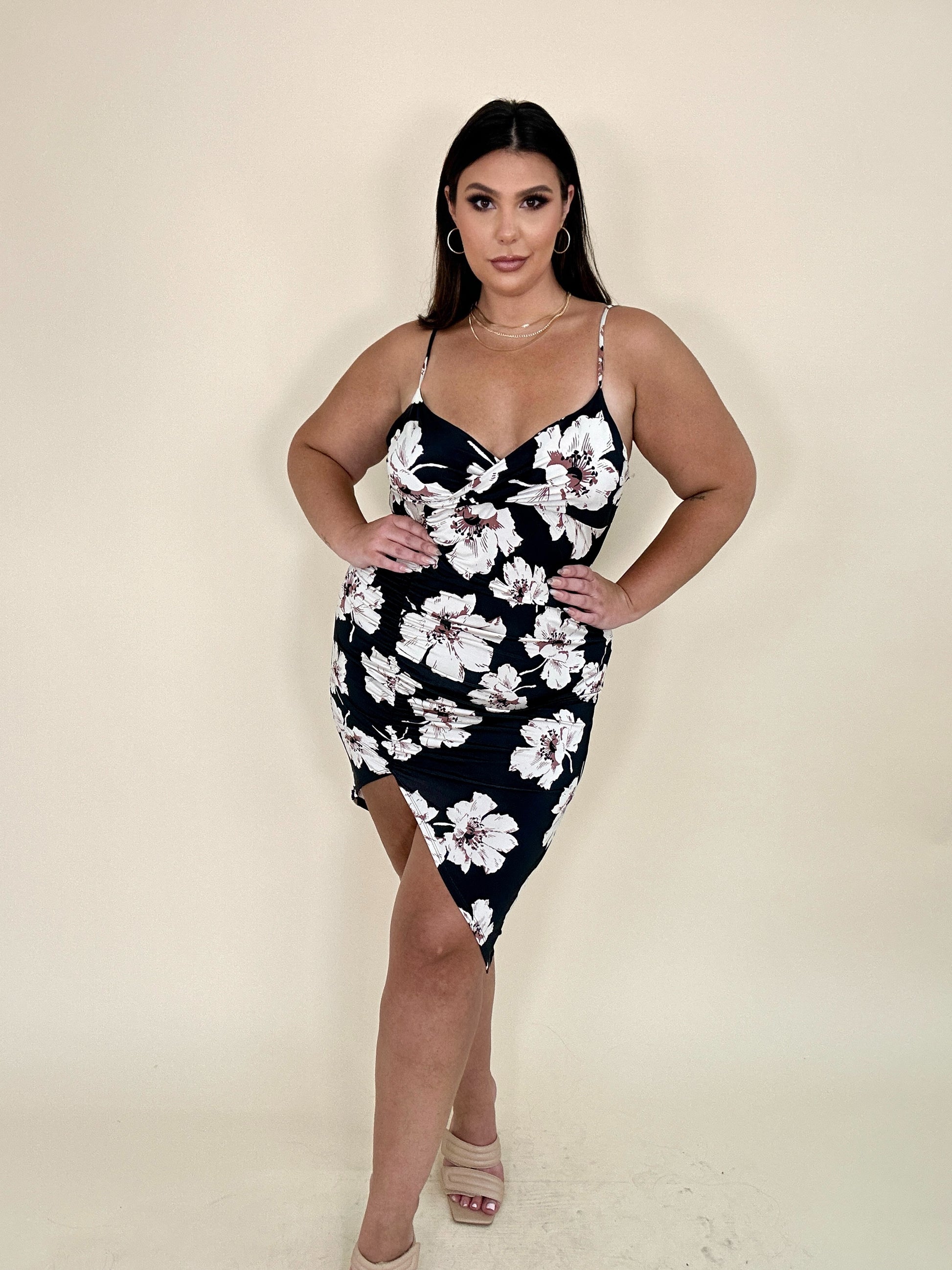 Black & Cream Floral Dress Qurves Boutique Black & Cream Floral Dress Qurves Boutique