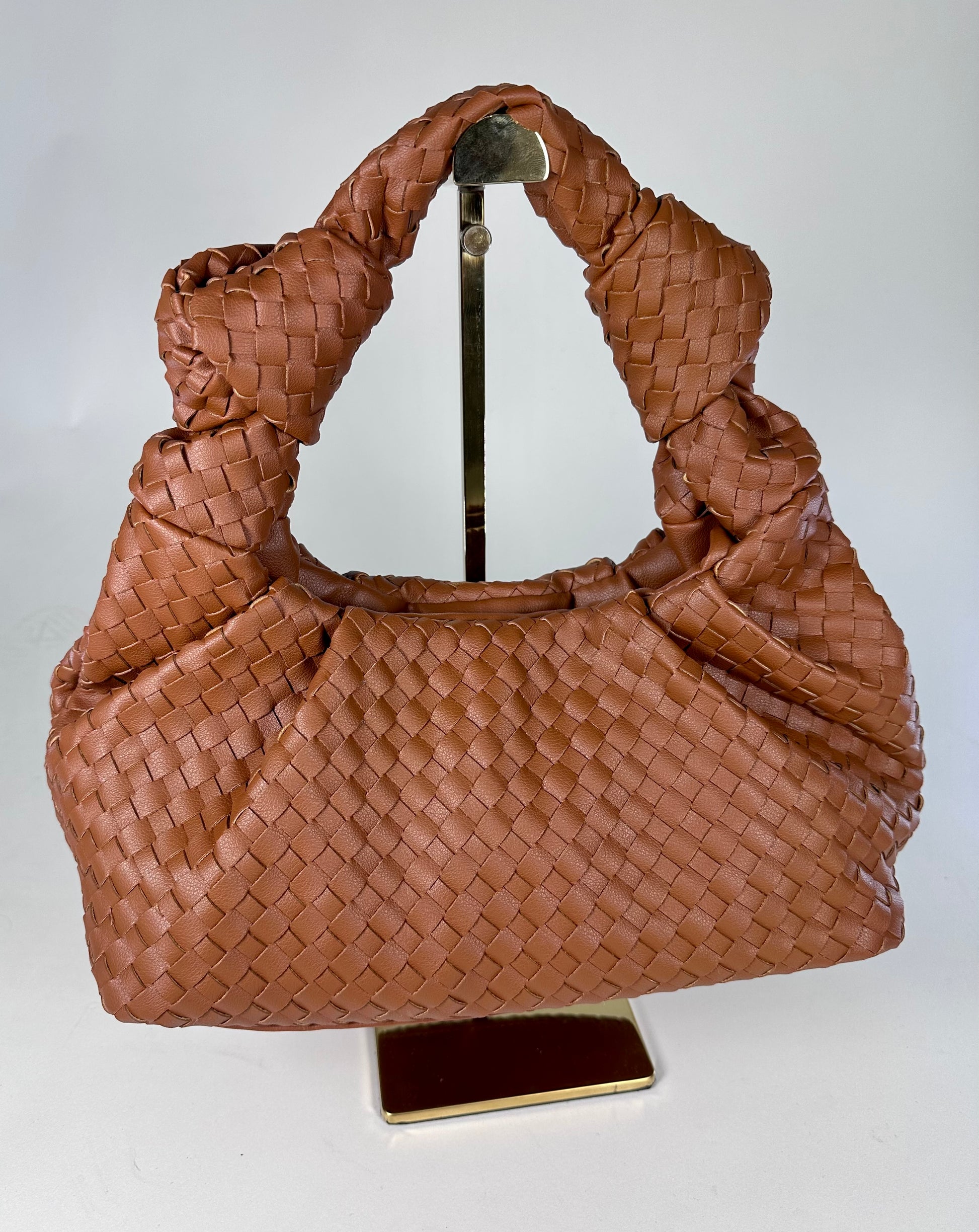 ‘Kris’ Brown Wefted Knot Handle Bag