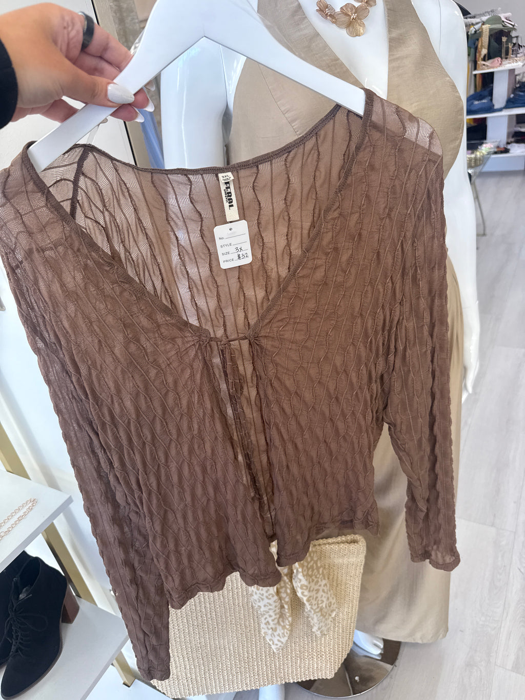 Sheer Textured Front Tie Cardigan Wrap (2 colors)