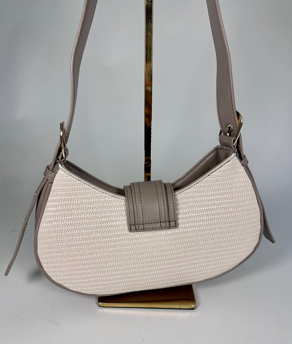 ‘Cortnie’ Tan Textured Faux Leather Buckle Bag