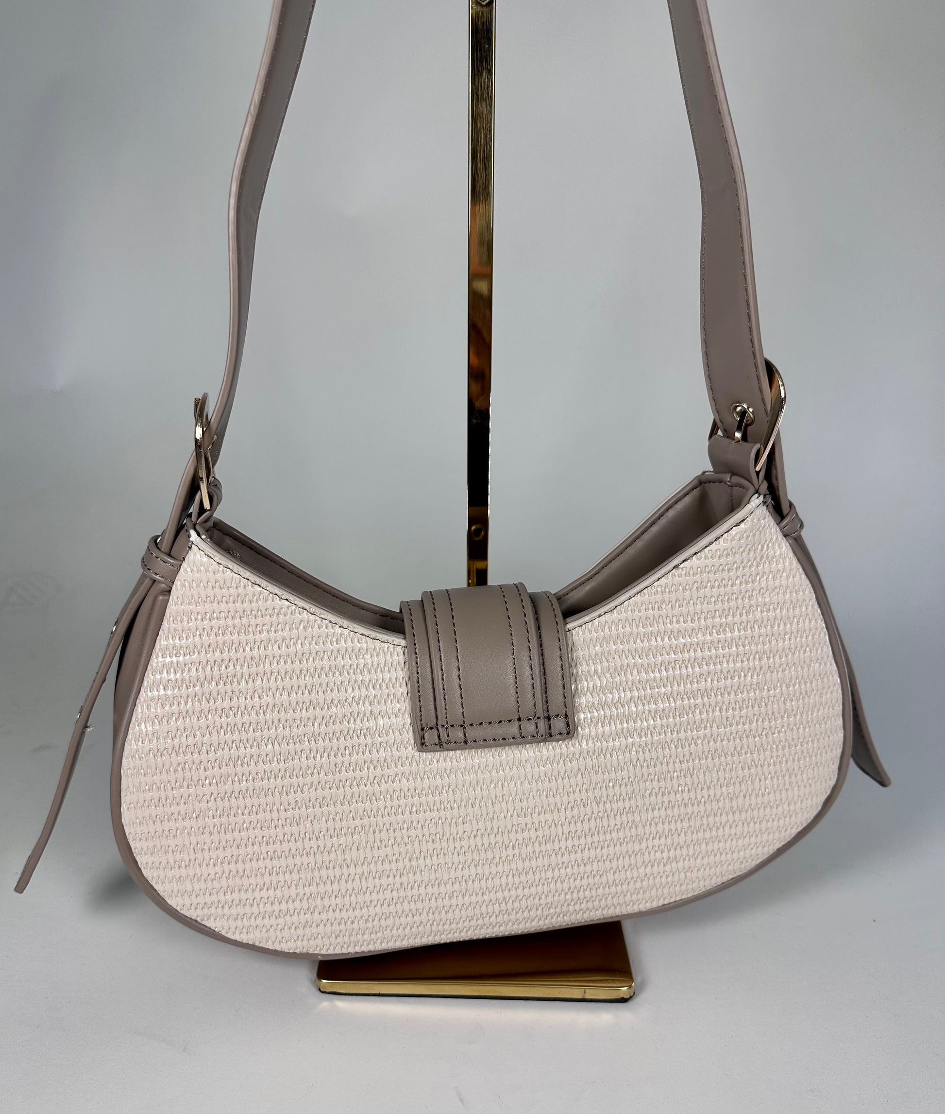 ‘Cortnie’ Tan Textured Faux Leather Buckle Bag