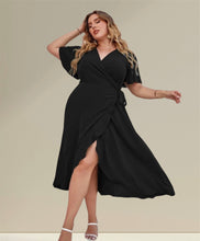 Load image into Gallery viewer, Black Sliky Wrap Dress
