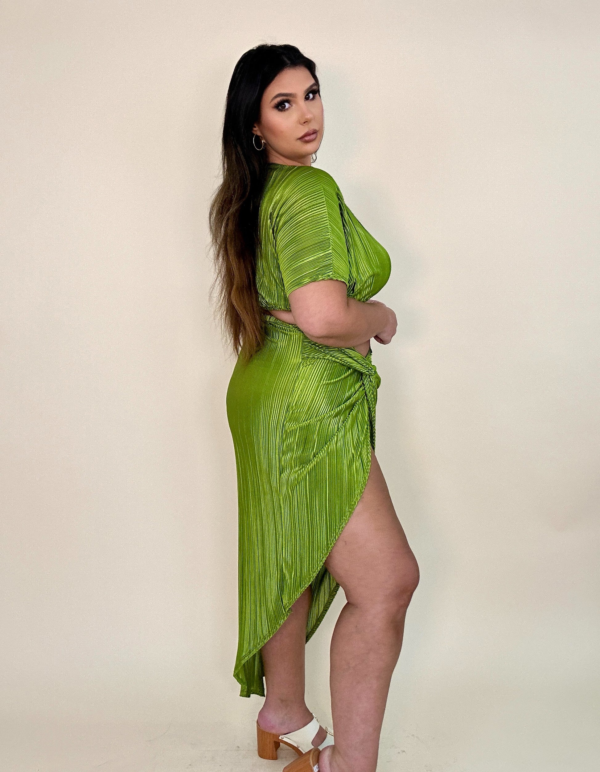 Green Textured Skirt Set