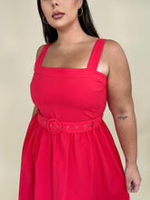 Load image into Gallery viewer, Red Belted Cotton Dress
