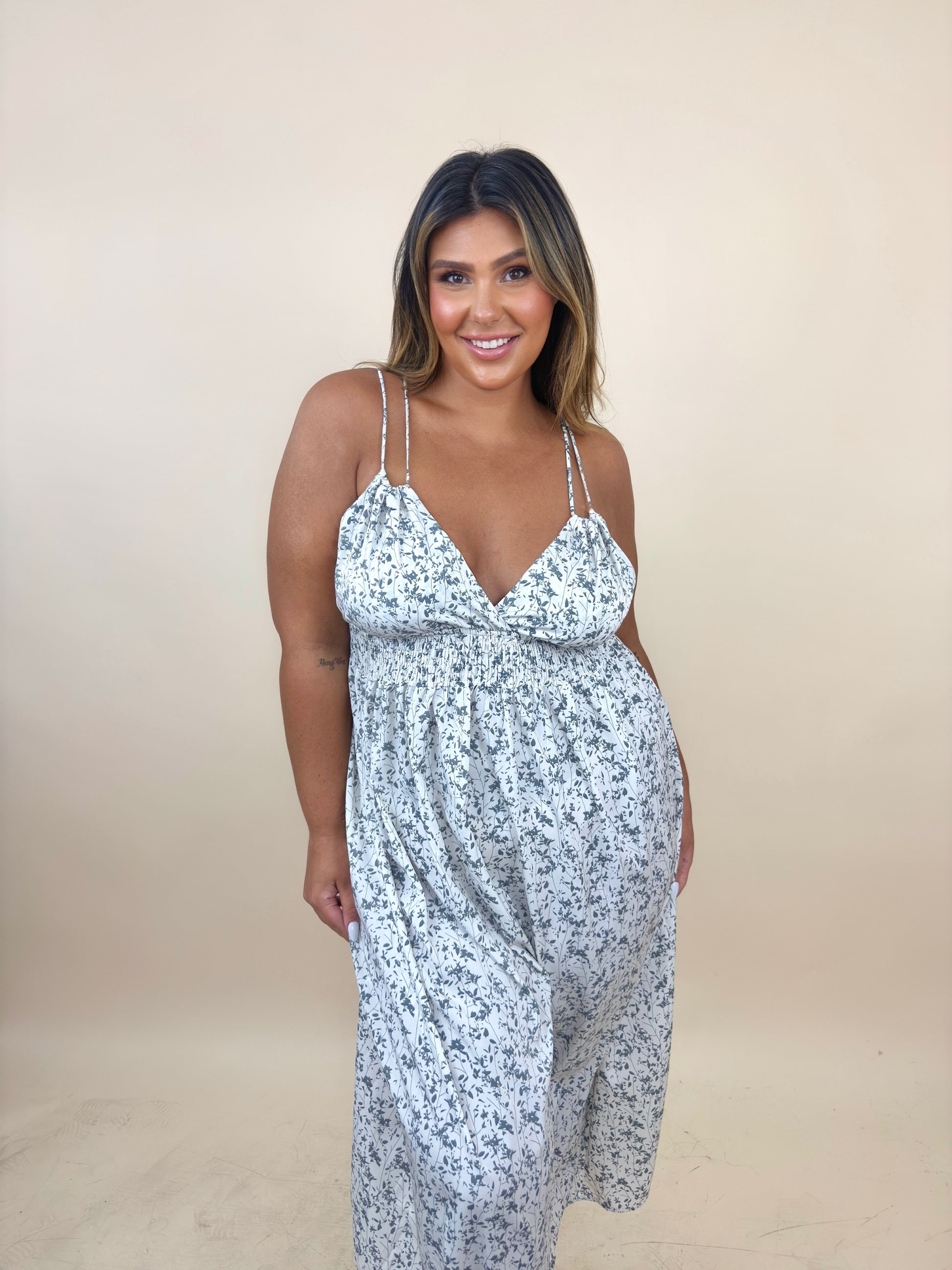 Cream & Grey Printed Summer Dress