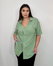 Load image into Gallery viewer, Light Green Textured Button Up Collared Top
