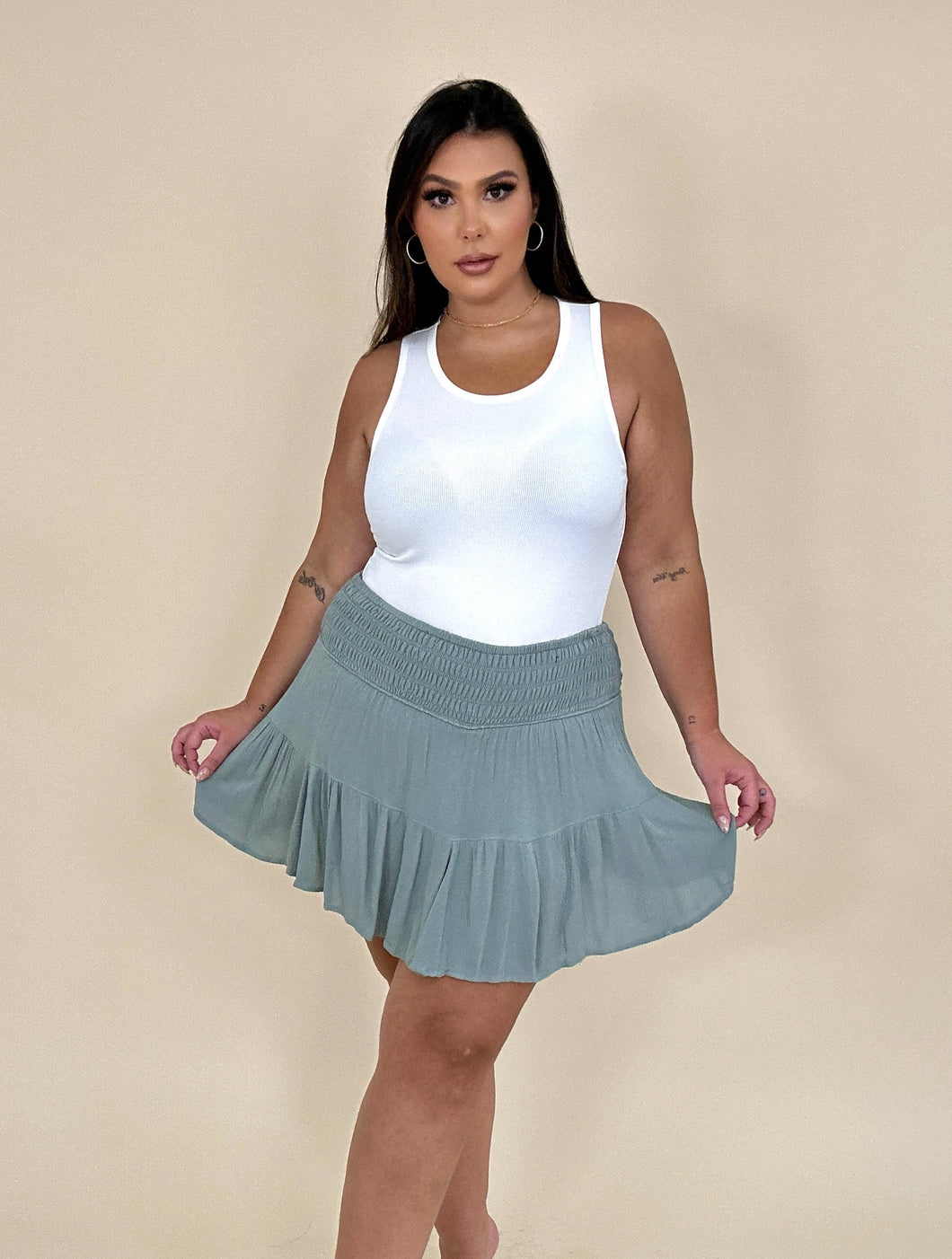 Seafoam Flowy Skirt w/shorts