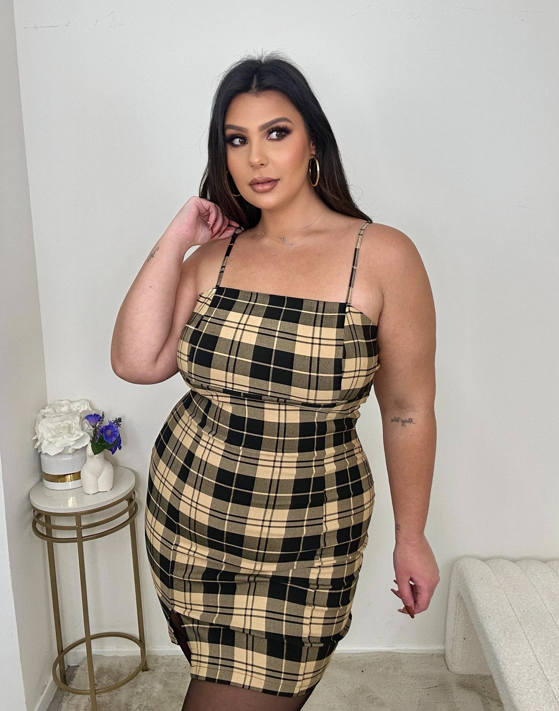 Golden Plaid Mini Dress