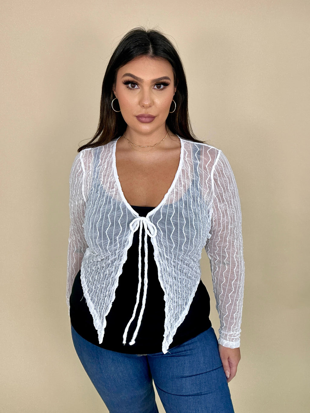 Sheer Textured Front Tie Cardigan Wrap (2 colors)
