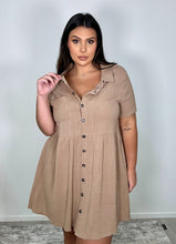 Load image into Gallery viewer, Tan Shift Button Up Dress w/pockets
