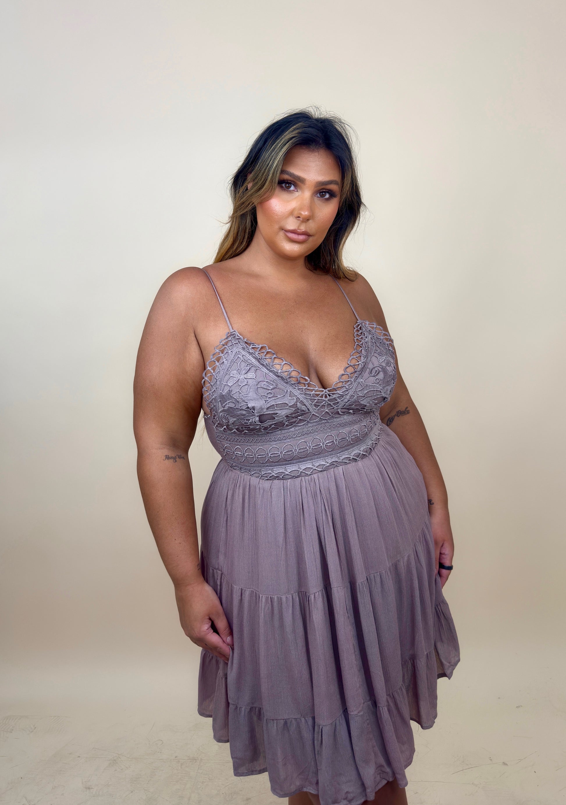 Mauve Lace Tie Back Dress