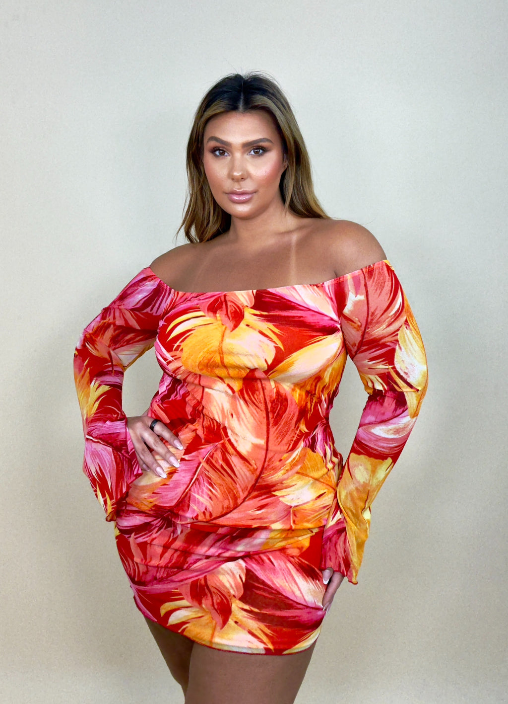 'Kena' Sheer Long Sleeve Floral Dress