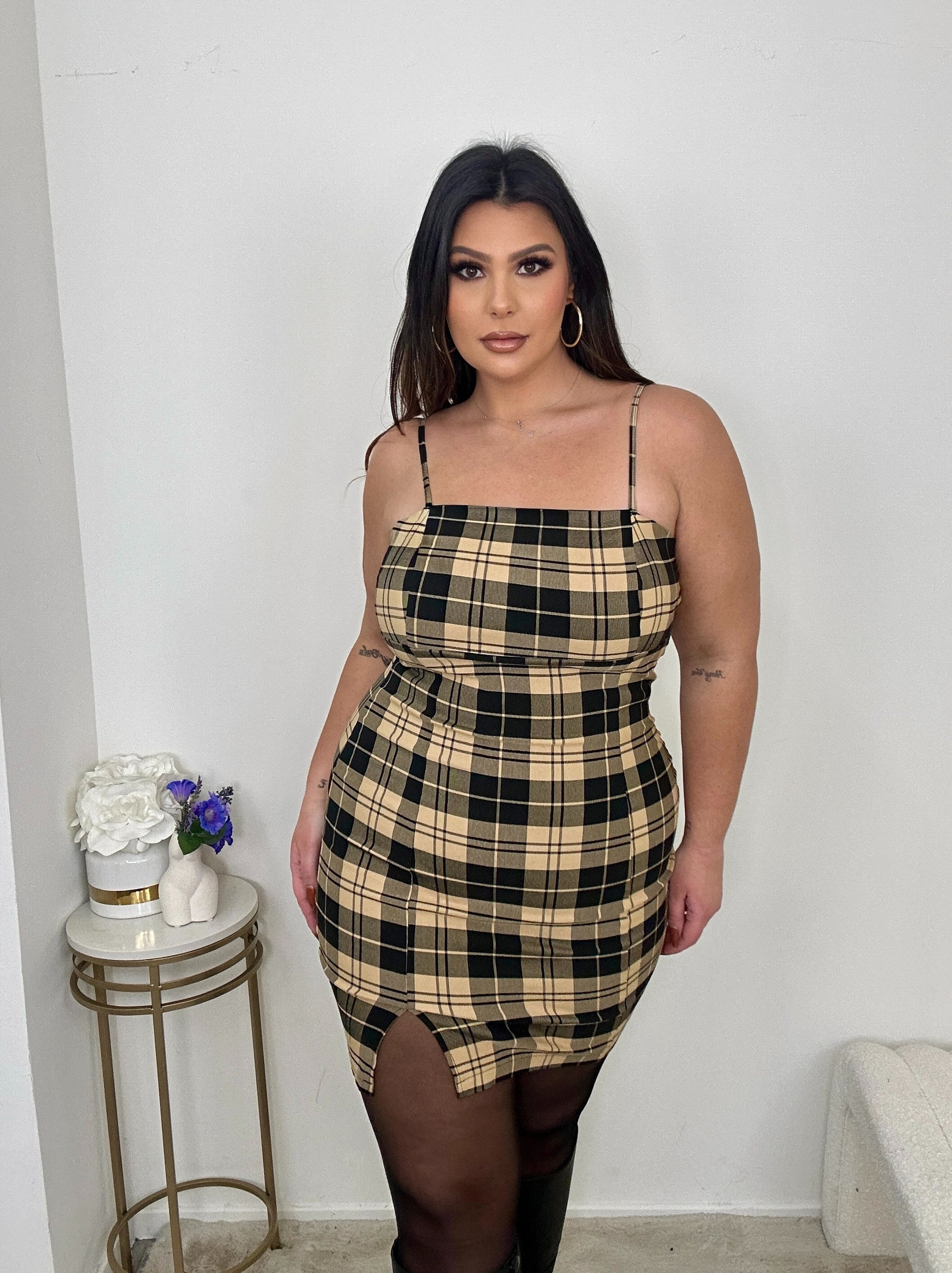 Golden Plaid Mini Dress